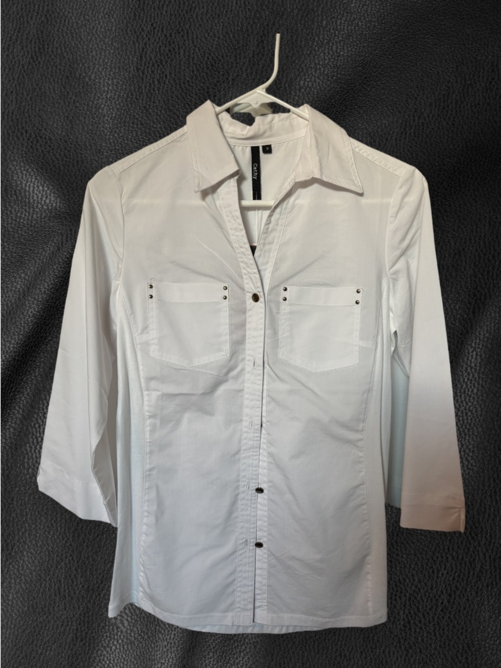 Women’s White Casual Button-Down Shirt with Chest Pockets